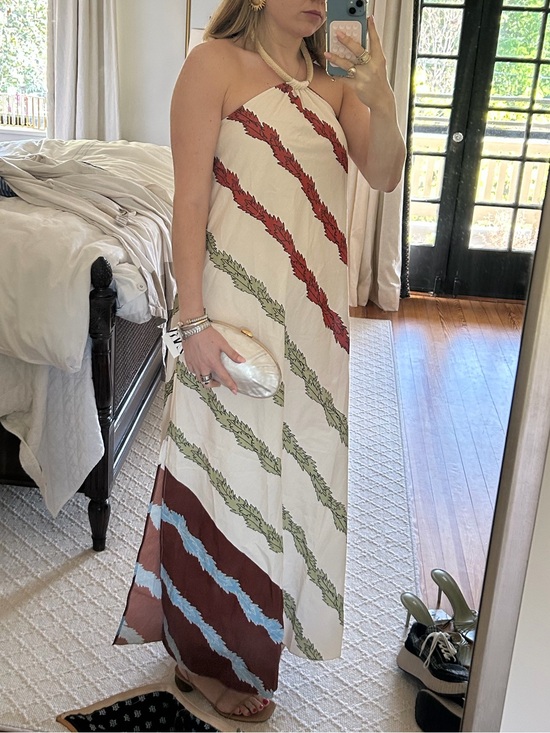 Johanna Ortiz Dresses & Skirts - Johanna Ortiz Cream Maxi Dress with Red Leaf Print